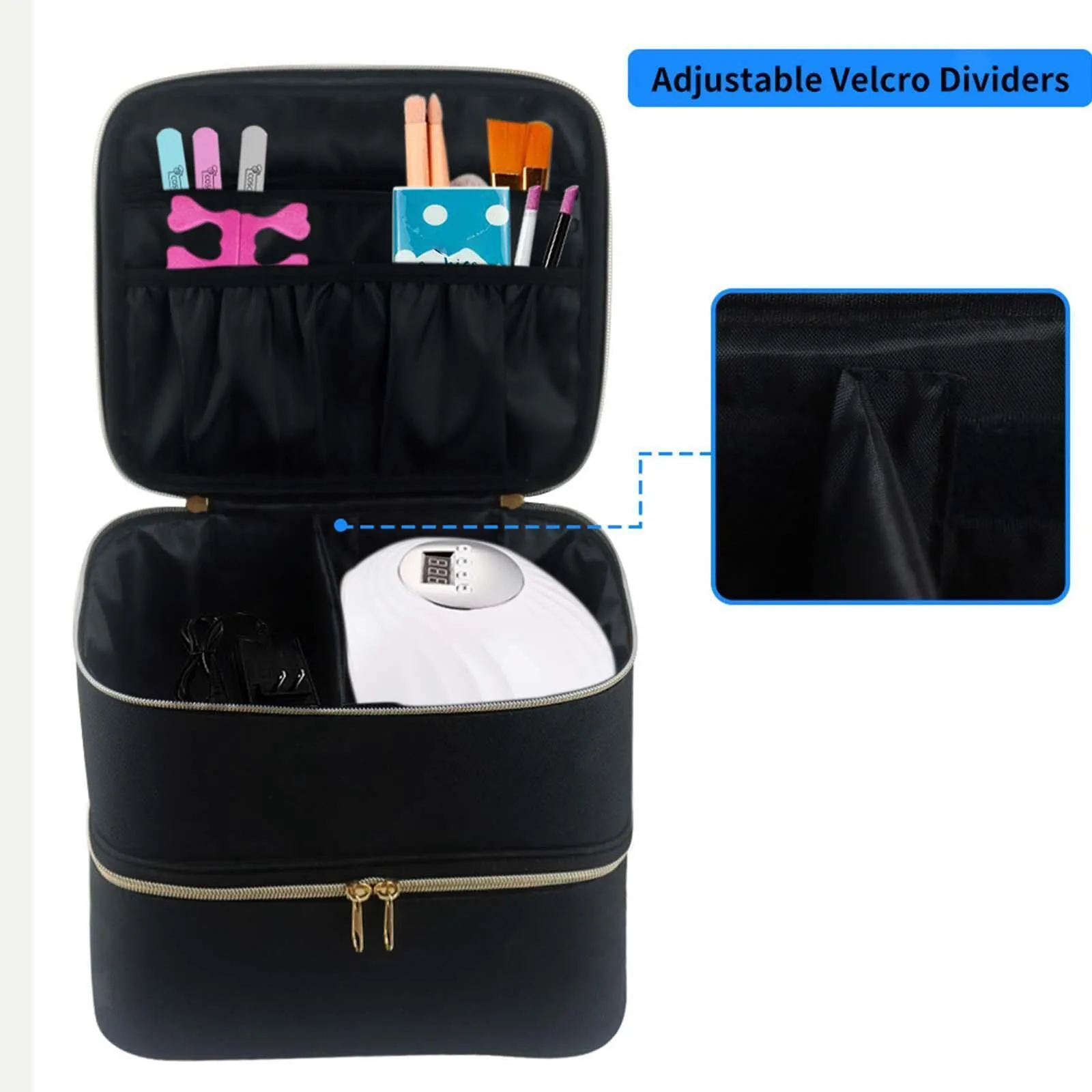 Double Decker Nail Polish Carry Bag & Manicure Accessories | Black (holds up to 30 bottles)