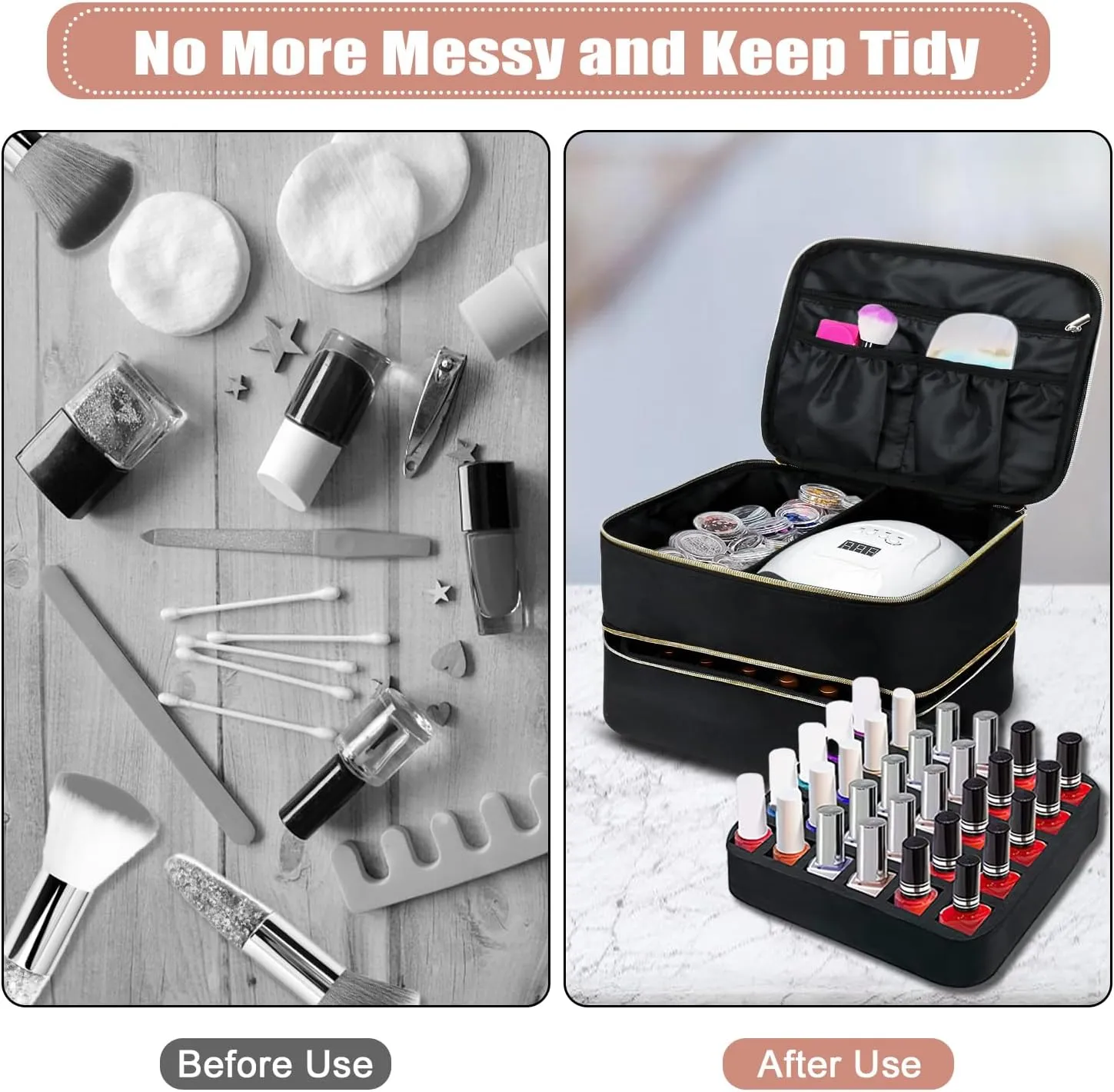 Double Decker Nail Polish Carry Bag & Manicure Accessories | Black (holds up to 30 bottles)