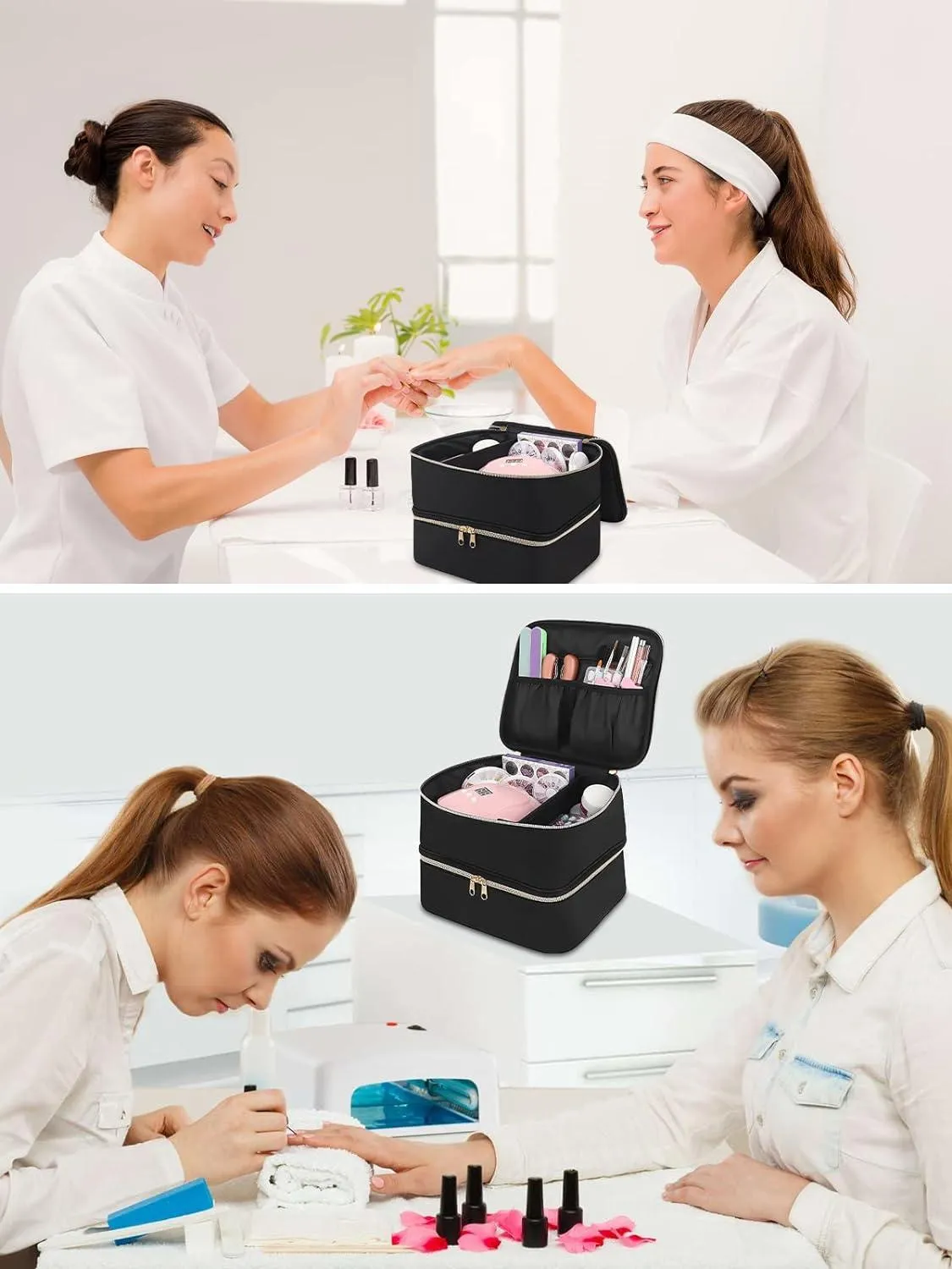 Double Decker Nail Polish Carry Bag & Manicure Accessories | Black (holds up to 30 bottles)