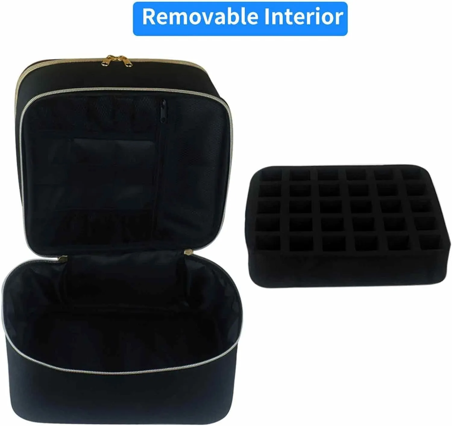 Double Decker Nail Polish Carry Bag & Manicure Accessories | Black (holds up to 30 bottles)