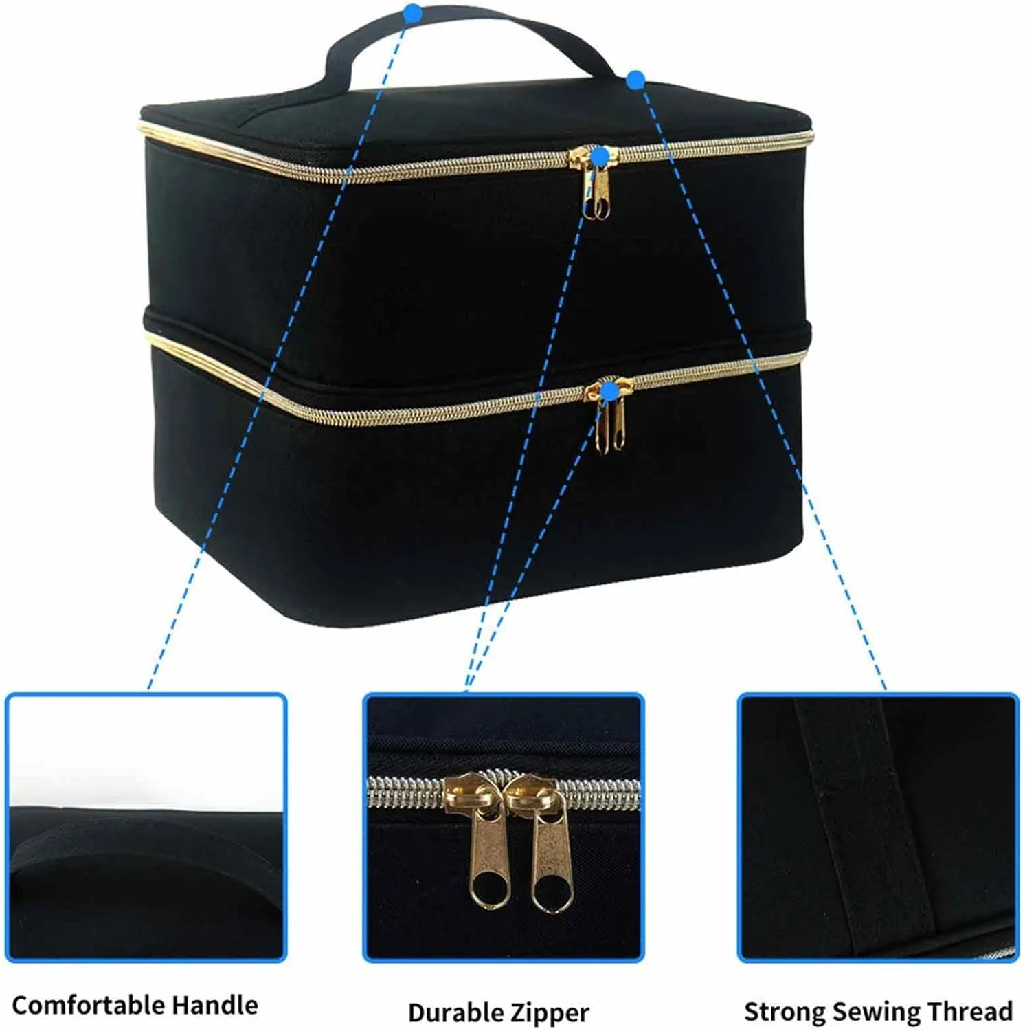 Double Decker Nail Polish Carry Bag & Manicure Accessories | Black (holds up to 30 bottles)