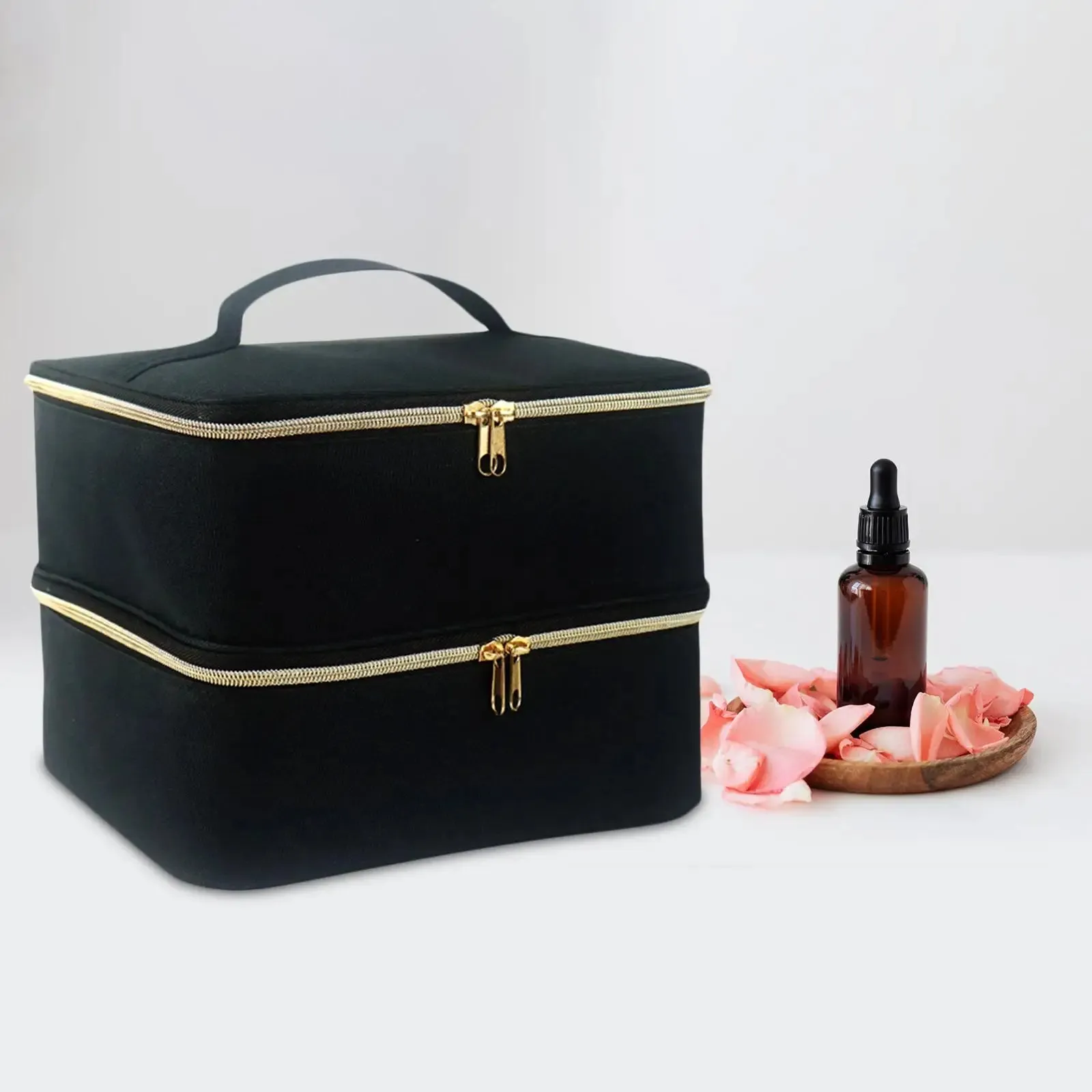 Double Decker Nail Polish Carry Bag & Manicure Accessories | Black (holds up to 30 bottles)