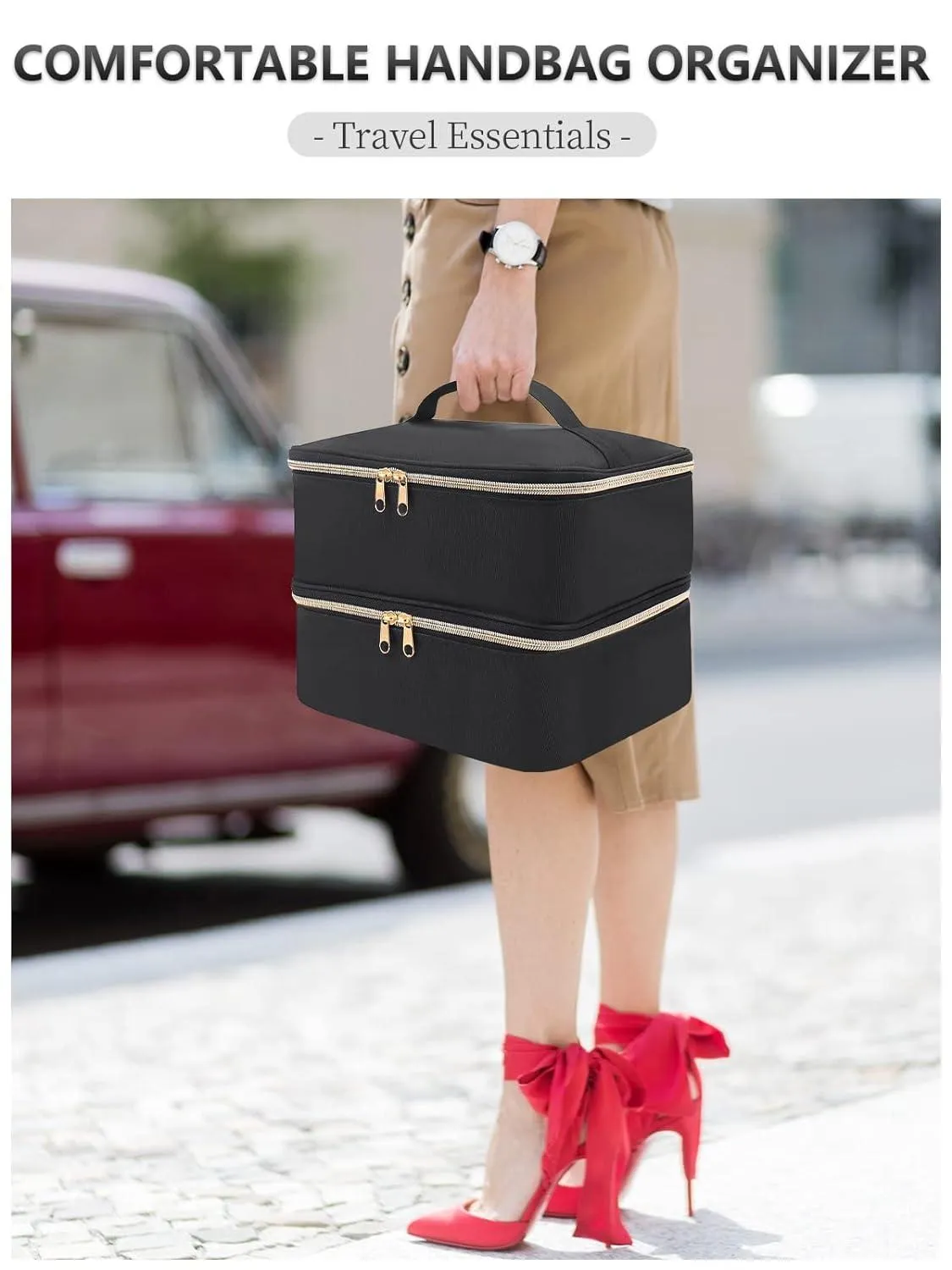 Double Decker Nail Polish Carry Bag & Manicure Accessories | Black (holds up to 30 bottles)