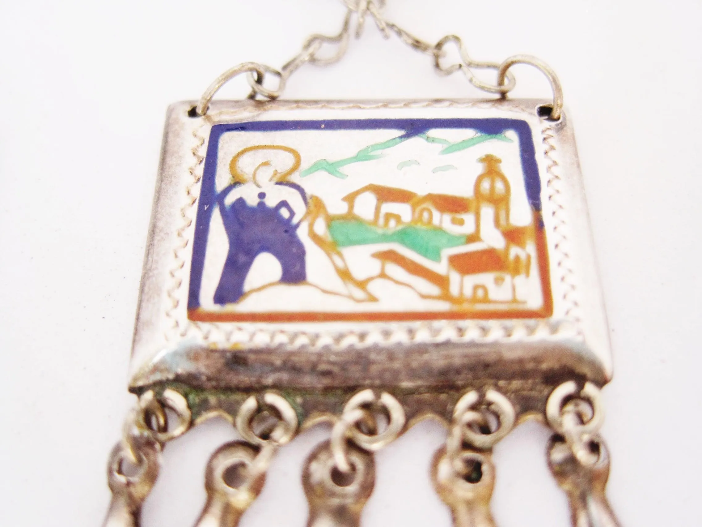 Early Mexican Silver and Enamel Screw Back Earrings