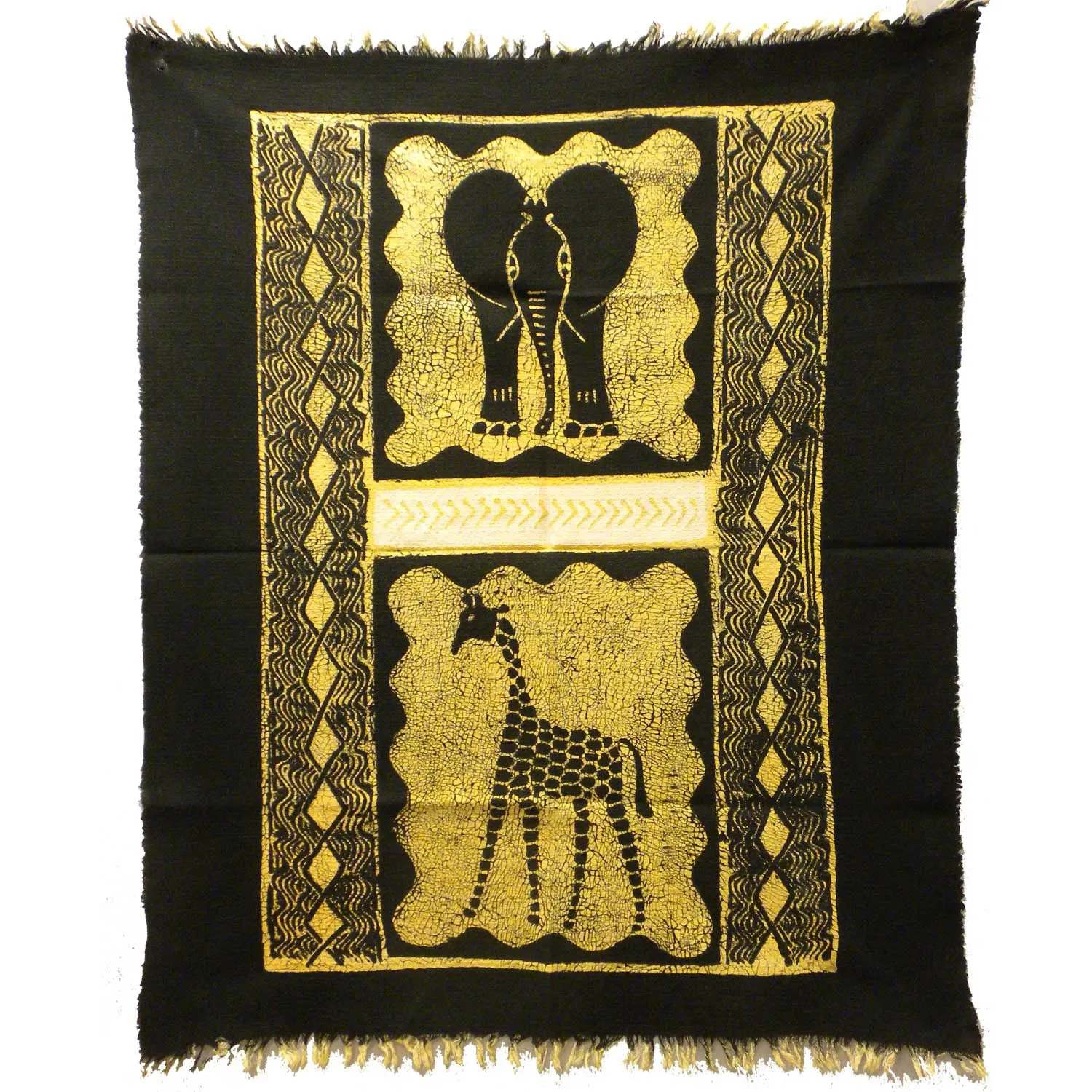 Elephant and Giraffe Batik in Black/White Tonga Textiles