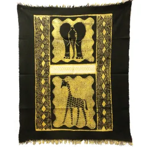 Elephant and Giraffe Batik in Black/White Tonga Textiles