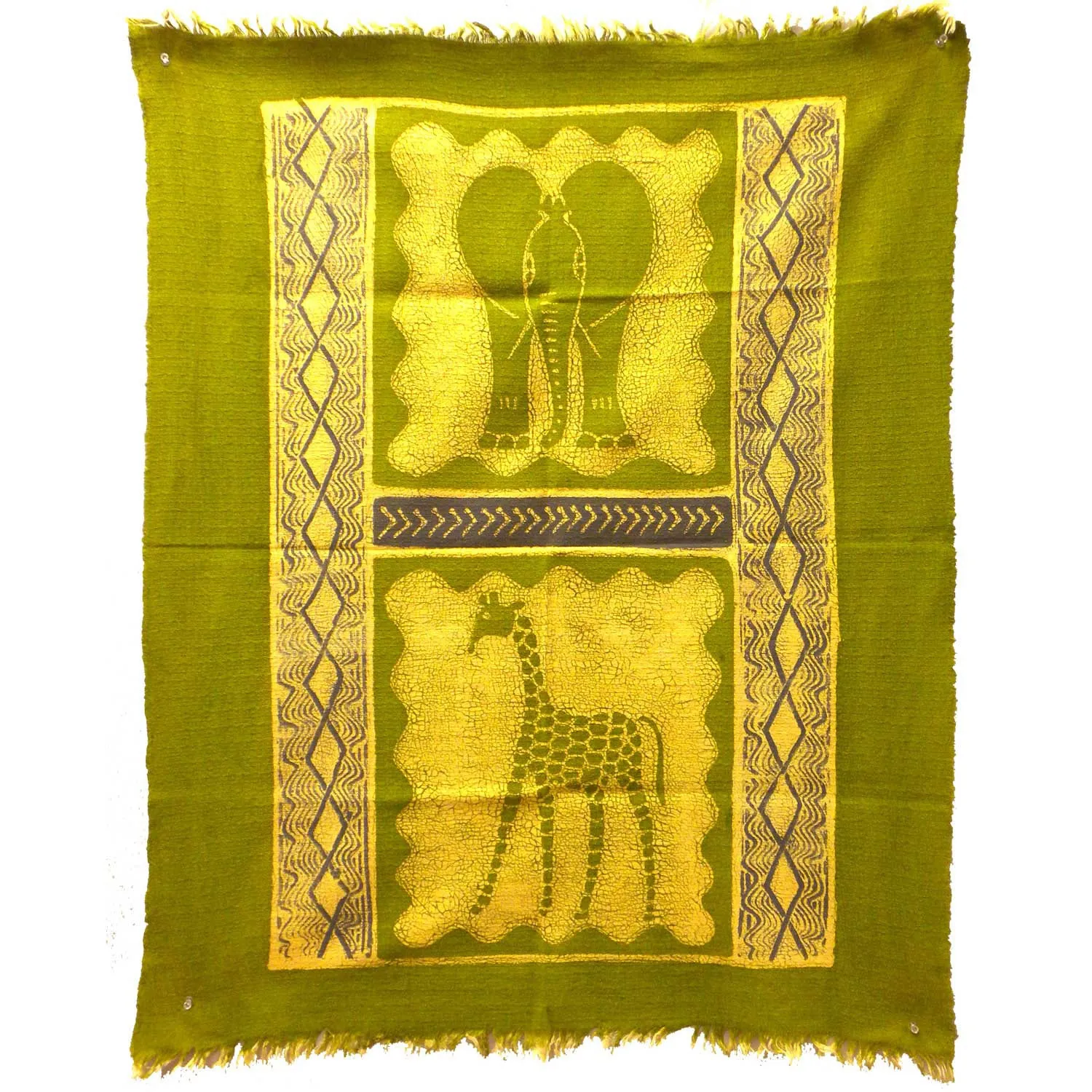Elephant and Giraffe Batik in Lime/Periwinkle Tonga Textiles