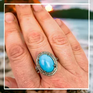 Eternal Sky Vintage Ring: Sleeping Beauty Turquoise & Diamonds