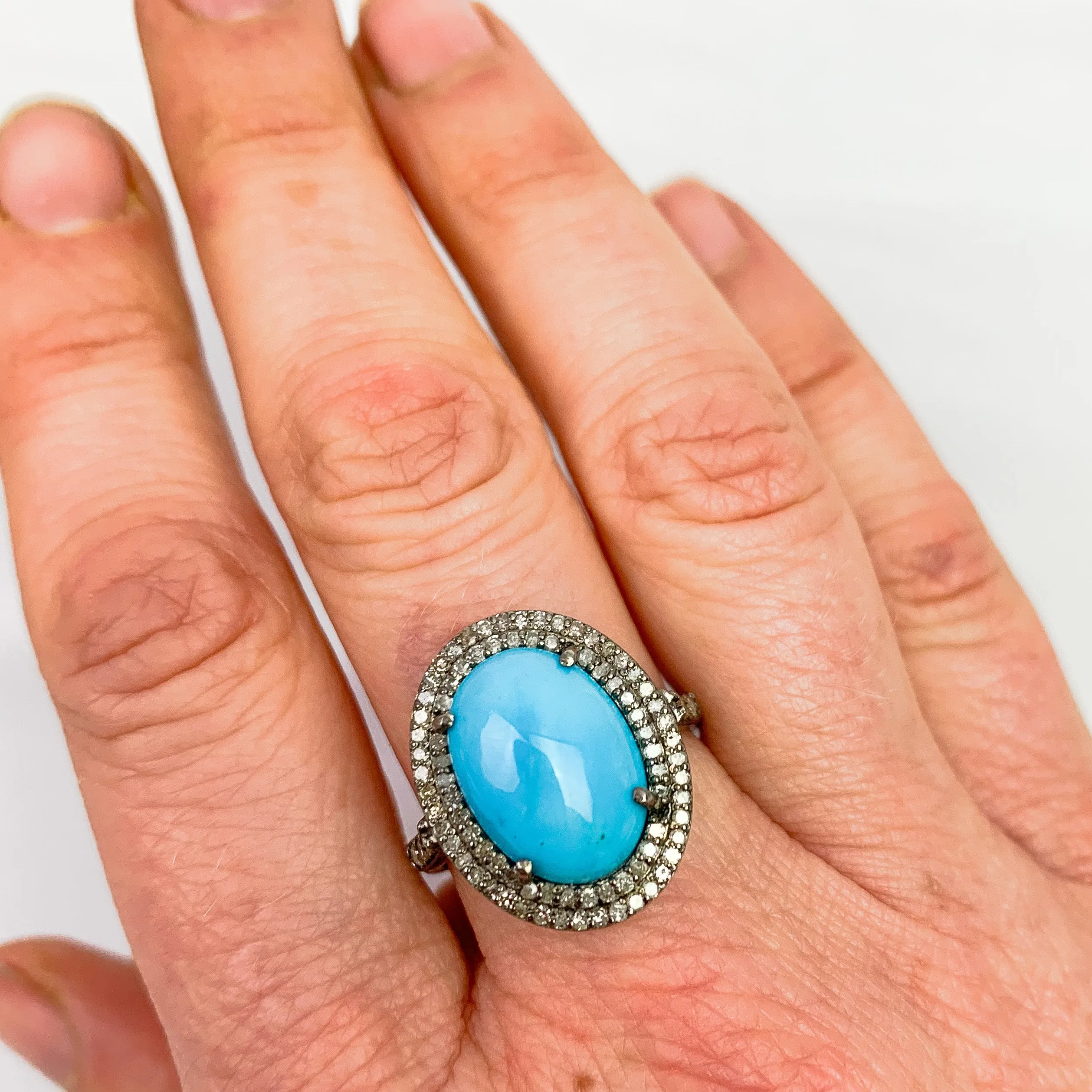 Eternal Sky Vintage Ring: Sleeping Beauty Turquoise & Diamonds