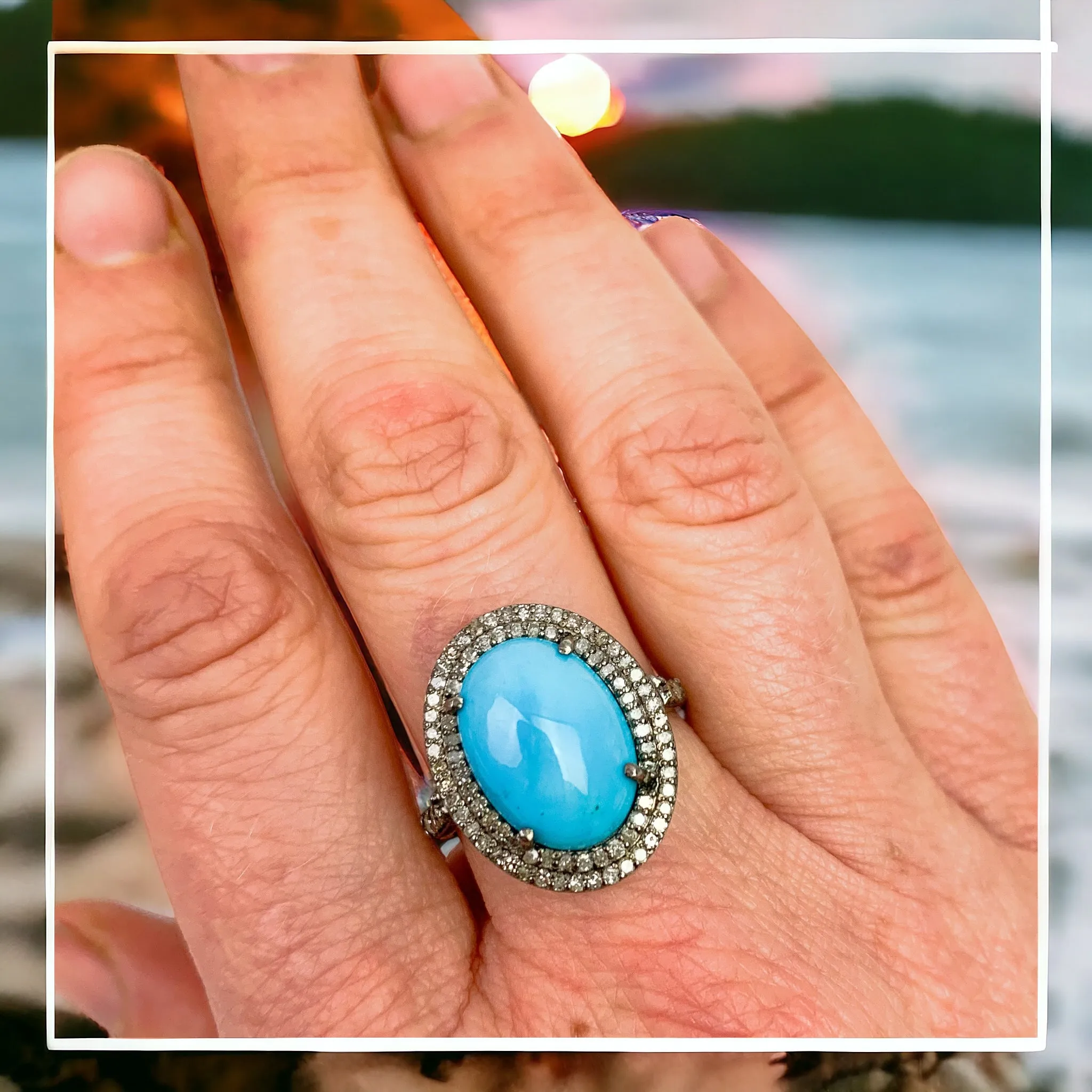 Eternal Sky Vintage Ring: Sleeping Beauty Turquoise & Diamonds