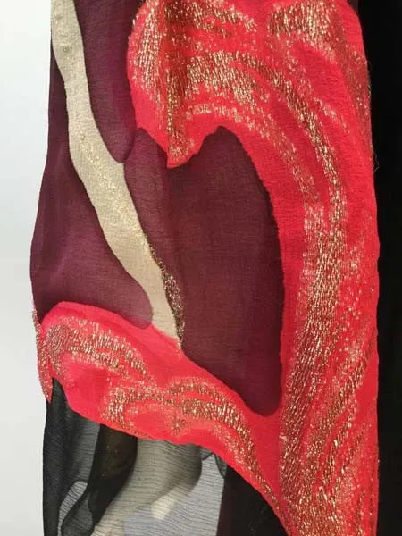Exquisite 1970s Pauline Trigere Silk Multicolored Metallic Evening Dress