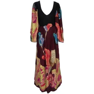 Exquisite 1970s Pauline Trigere Silk Multicolored Metallic Evening Dress