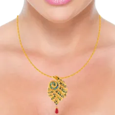 Exquisite 22k Gold Peacock Pendant With Meenakari Work