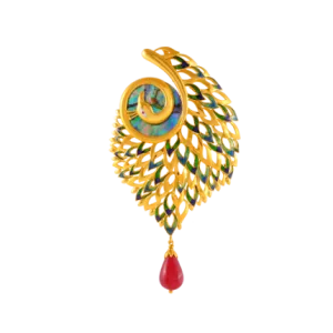 Exquisite 22k Gold Peacock Pendant With Meenakari Work