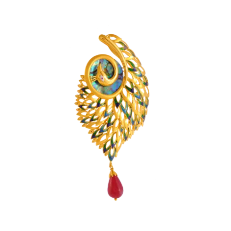 Exquisite 22k Gold Peacock Pendant With Meenakari Work