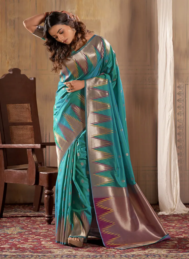 Exquisite Banarasi Silk Saree with Temple Border Design