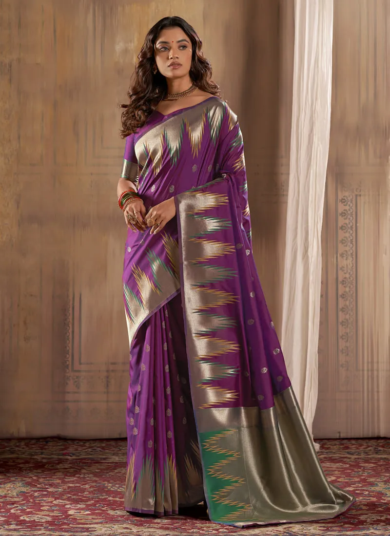 Exquisite Banarasi Silk Saree with Temple Border Design