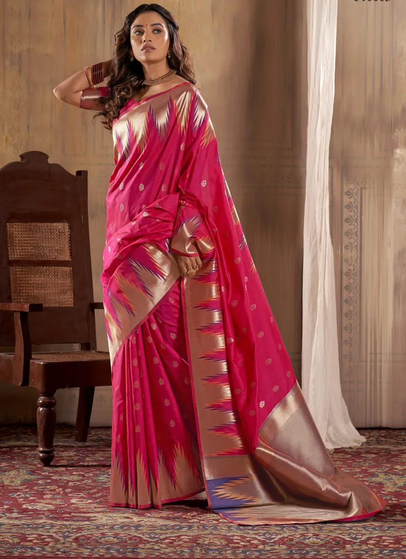 Exquisite Banarasi Silk Saree with Temple Border Design