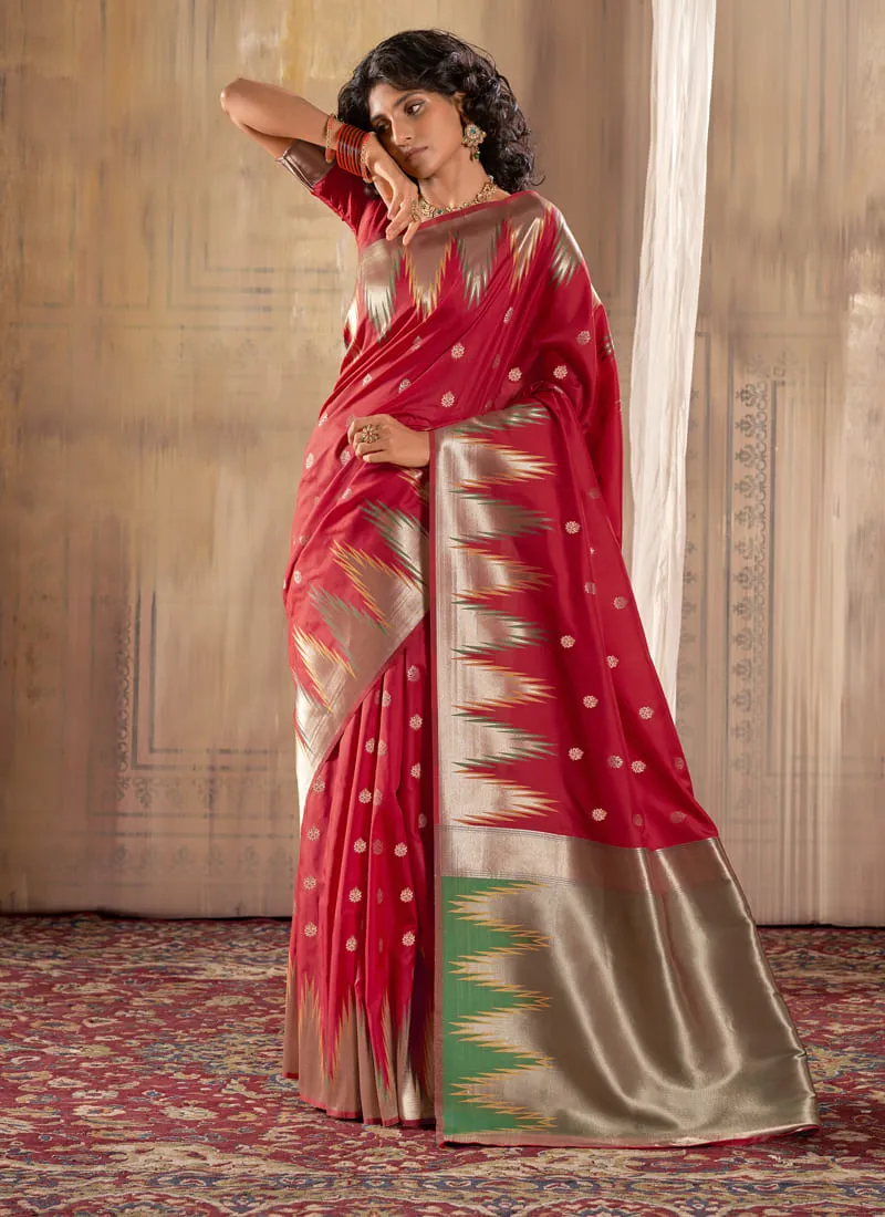 Exquisite Banarasi Silk Saree with Temple Border Design
