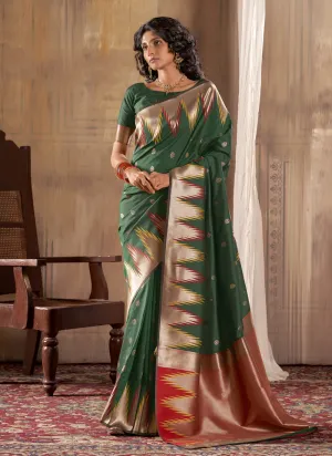 Exquisite Banarasi Silk Saree with Temple Border Design
