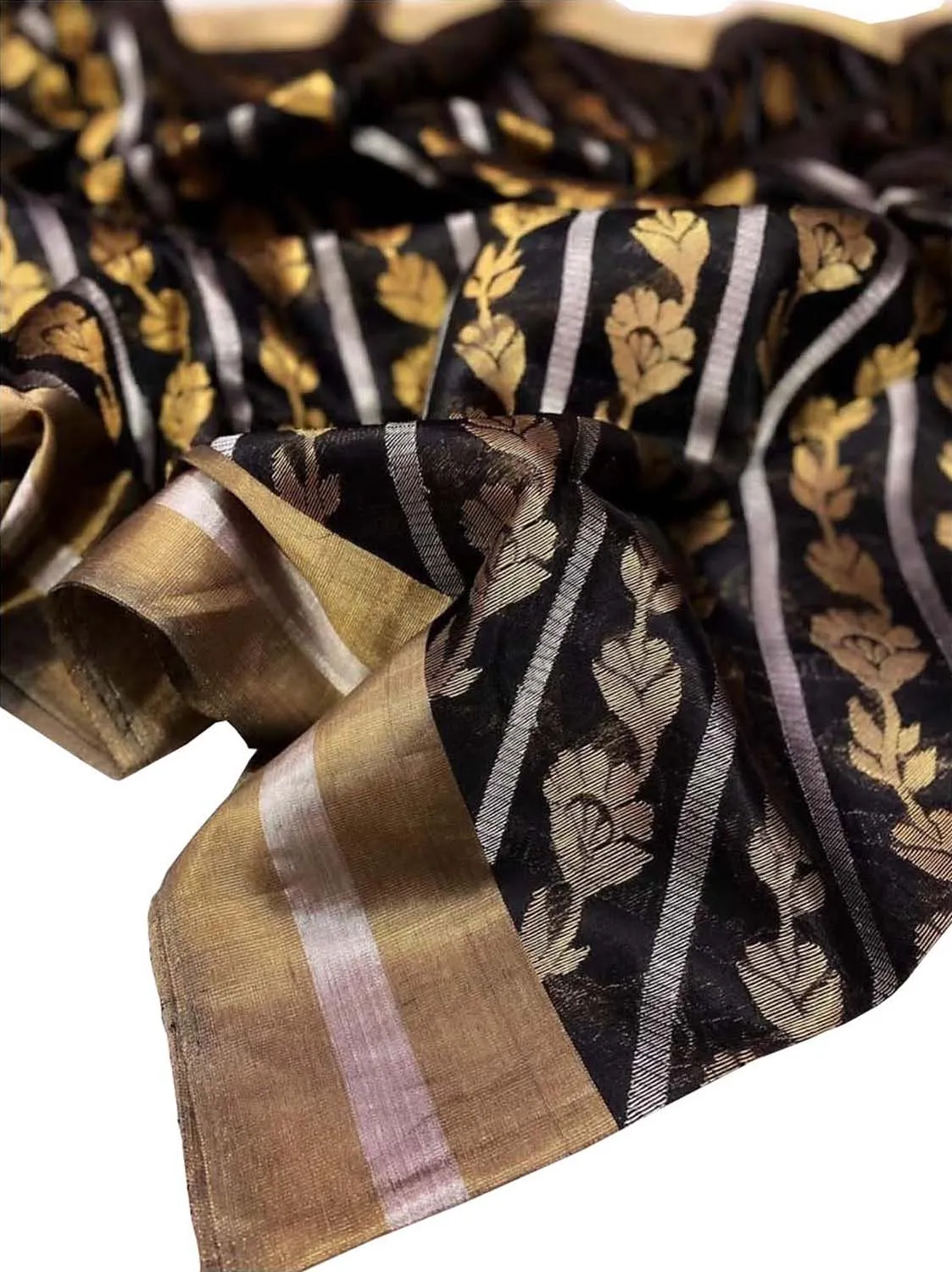 Exquisite Black Chanderi Handloom Katan Silk Saree