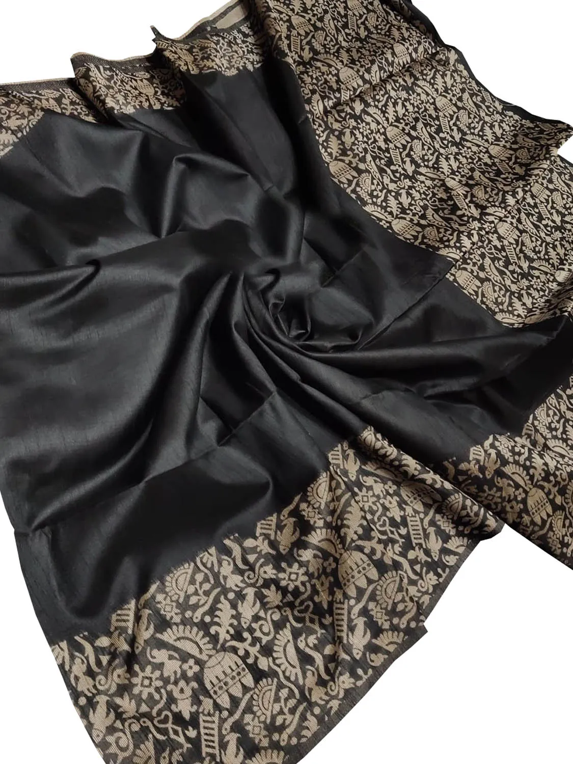 Exquisite Black Chattisgarh Handloom Silk Saree