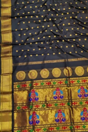 Exquisite Black Paithani Handloom Silk Saree