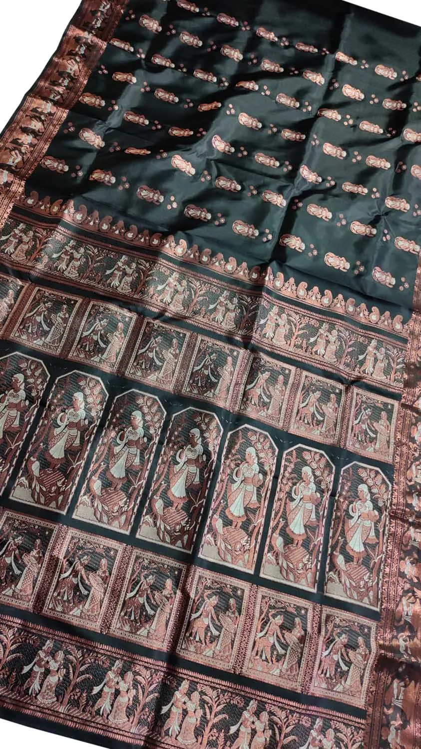 Exquisite Black Swarnachari Handloom Meenakari Silk Saree