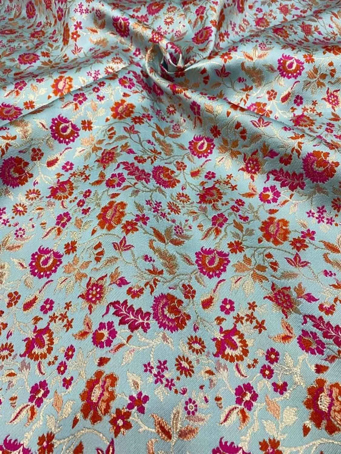 Exquisite Blue Banarasi Meenakari Silk Fabric ( 2.5 Mtrs )