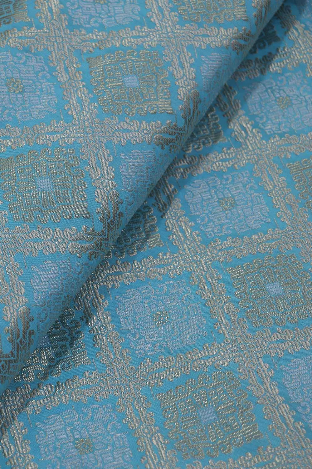 Exquisite Blue Banarasi Silk Fabric ( 1 Mtr )