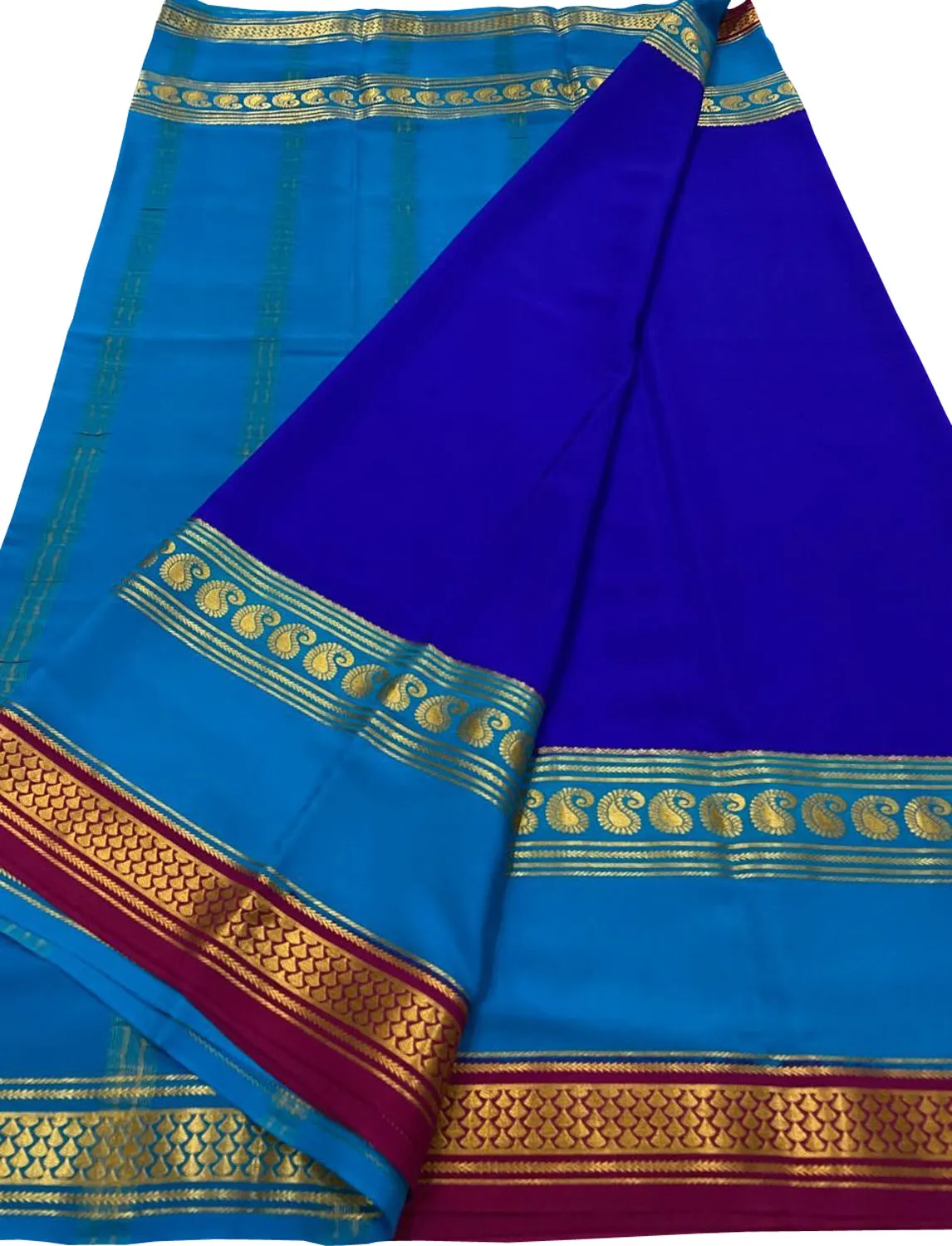 Exquisite Blue Handloom Mysore Pure Crepe Silk Saree