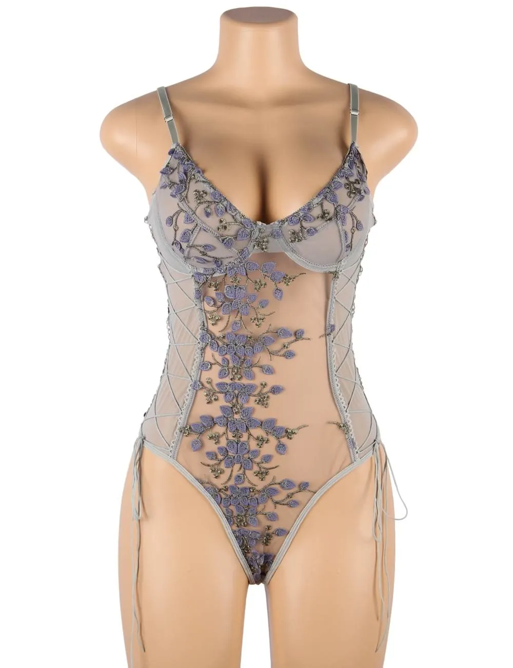 Exquisite Embroidery Mesh Bodysuit Egypt With Underwire