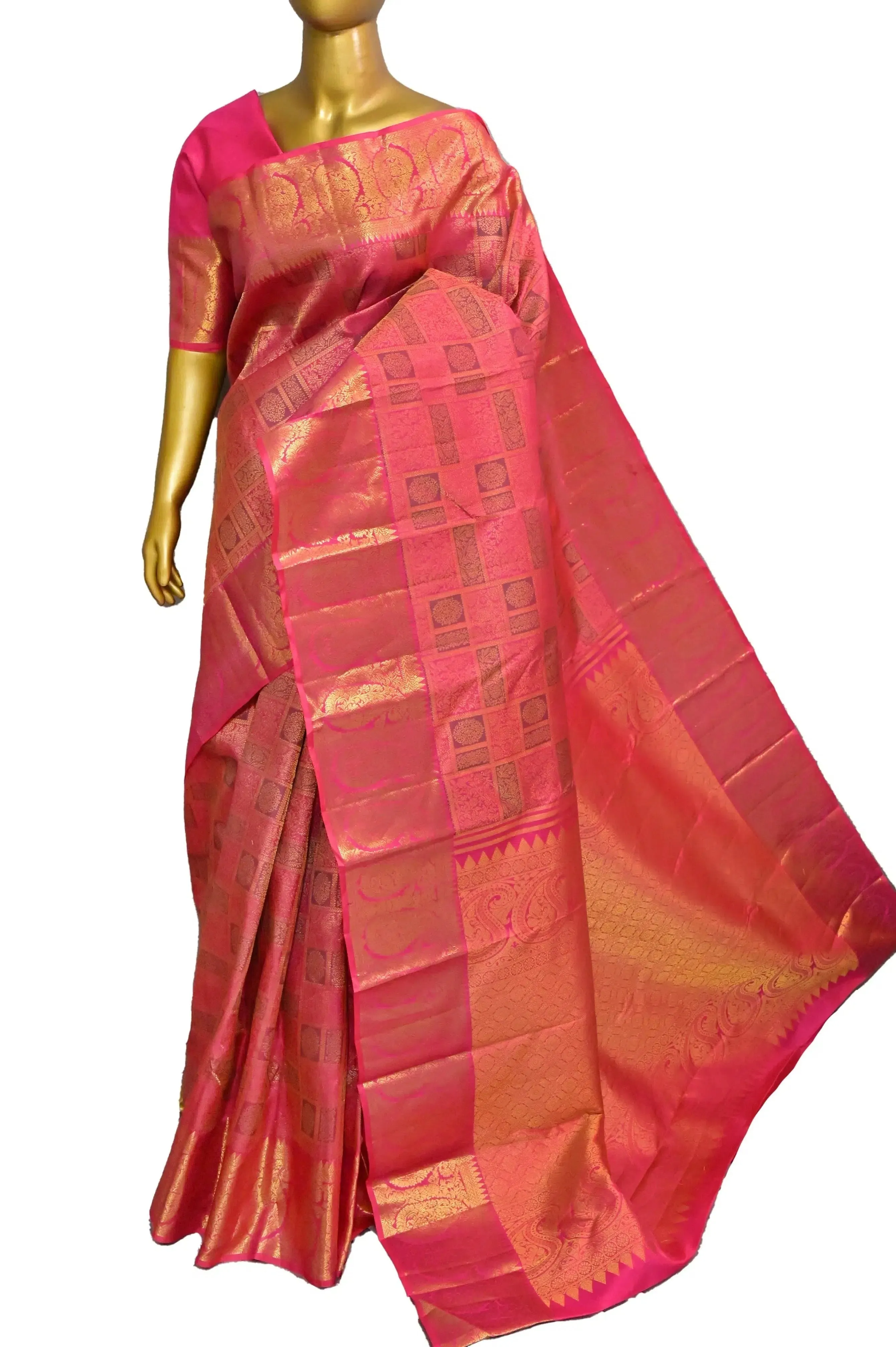 Exquisite Fuschia Magenta Brocade Kanjeevaram Saree