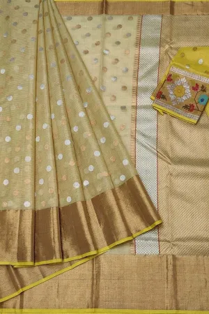 Exquisite Golden Handloom Kota Doria Zari Saree