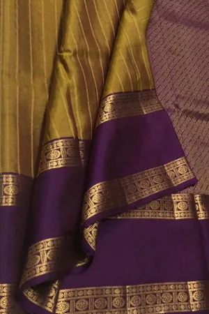 Exquisite Golden Kanjeevaram Silk Saree - Handloom Pure