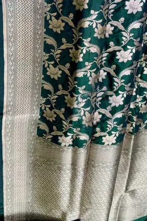 Exquisite Green Banarasi Handloom Pure Katan Silk Saree