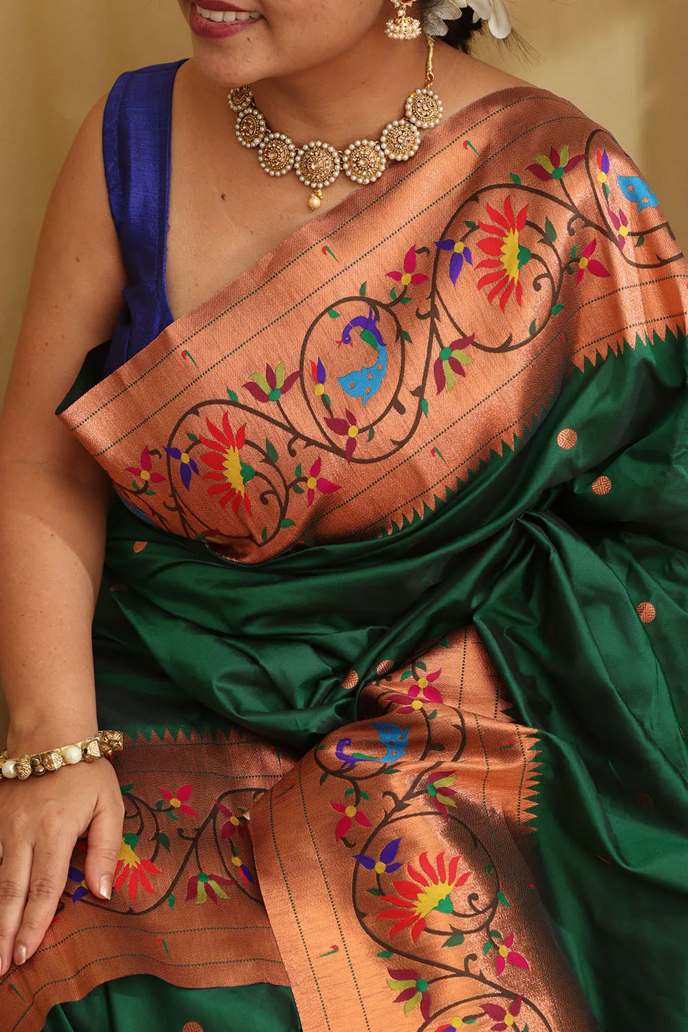 Exquisite Green Paithani Silk Saree with Peacock & Flower