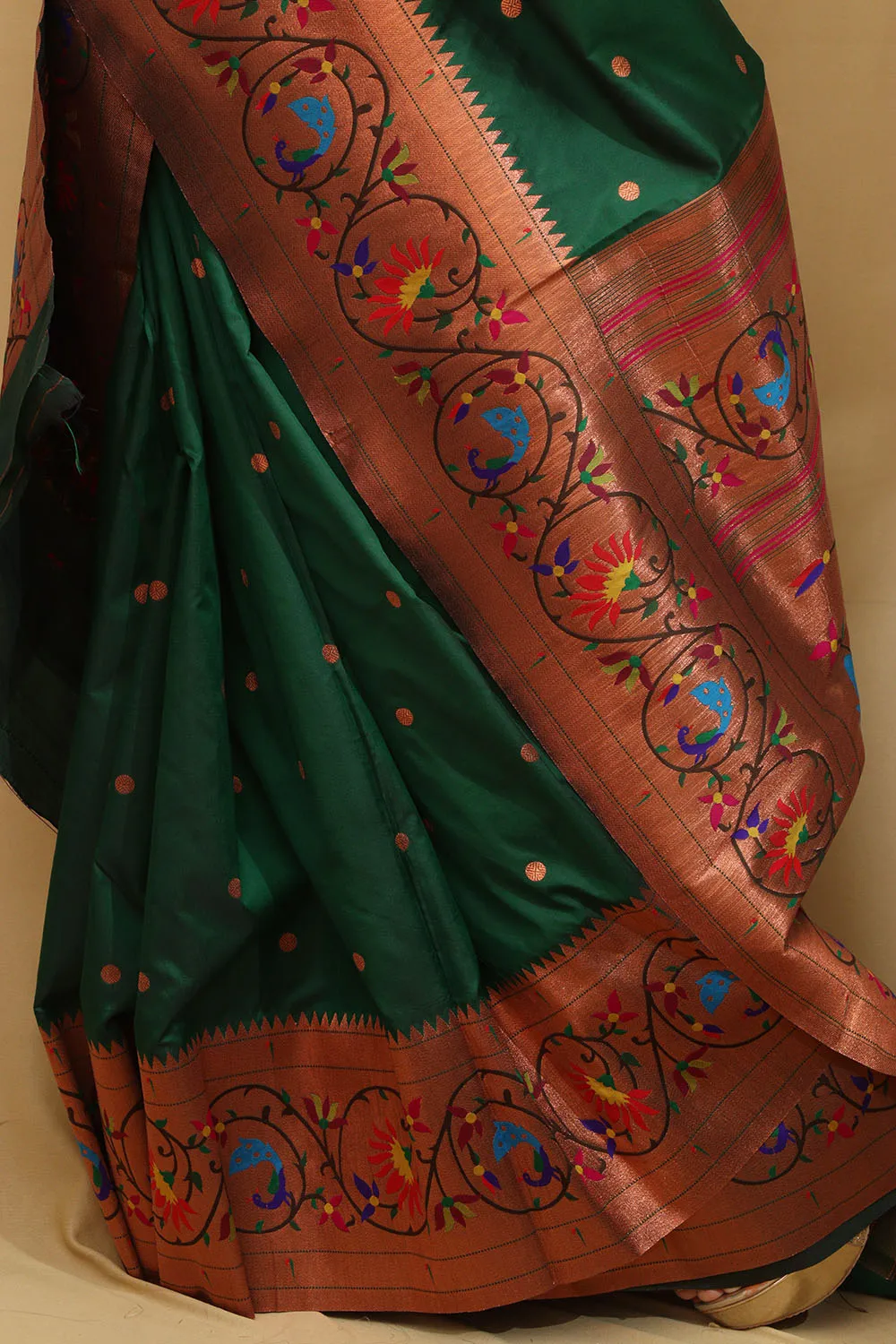 Exquisite Green Paithani Silk Saree with Peacock & Flower