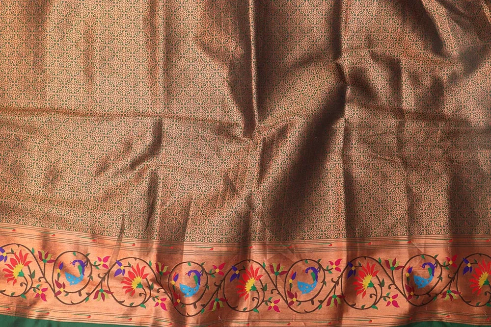 Exquisite Green Paithani Silk Saree with Peacock & Flower