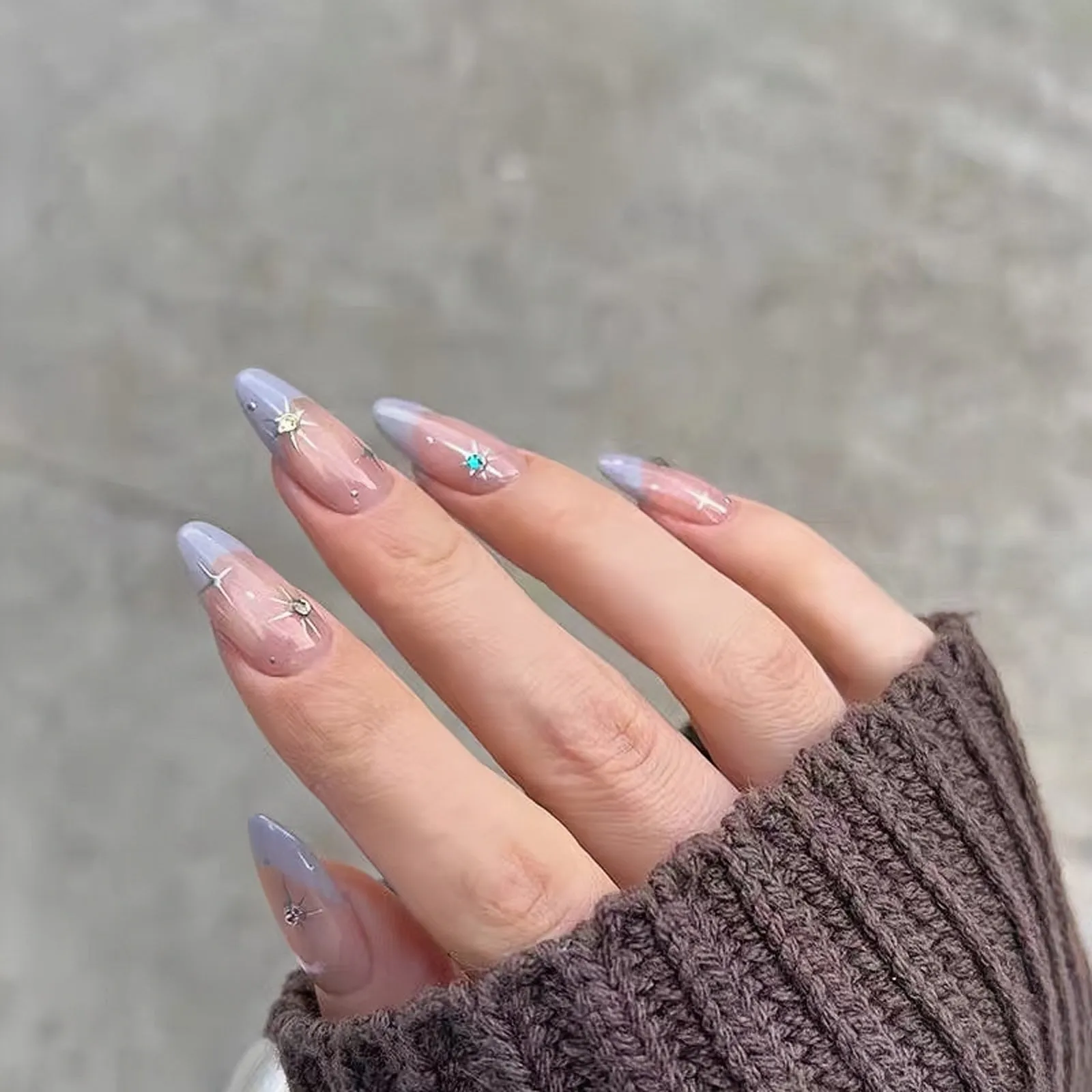 Exquisite Handcrafted Transparent Lavender French Press-On Nails