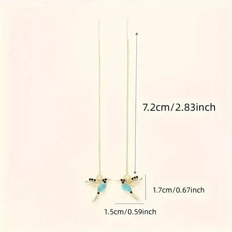 Exquisite Hummingbird Design Dangle Earrings
