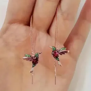 Exquisite Hummingbird Design Dangle Earrings