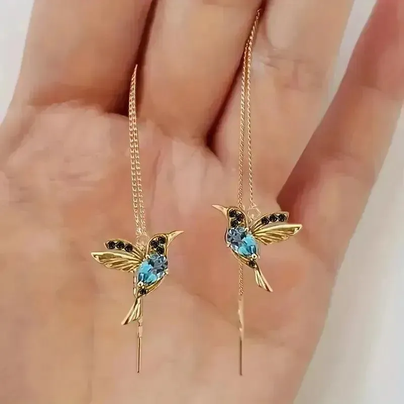 Exquisite Hummingbird Design Dangle Earrings