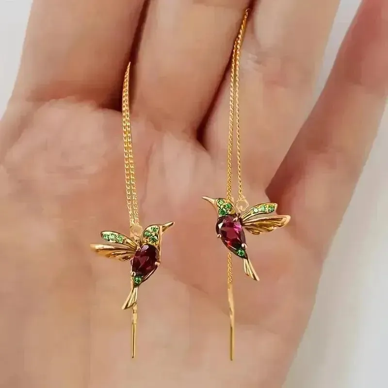 Exquisite Hummingbird Design Dangle Earrings