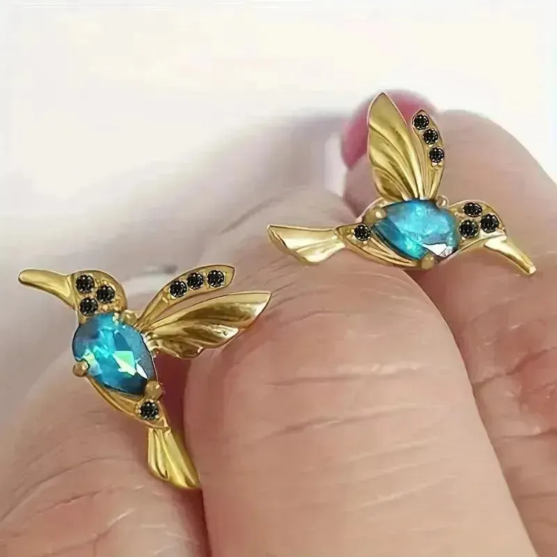 Exquisite Hummingbird Design Dangle Earrings