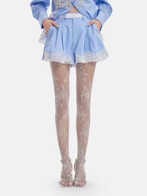 Exquisite Lace Embroidered Striped Short