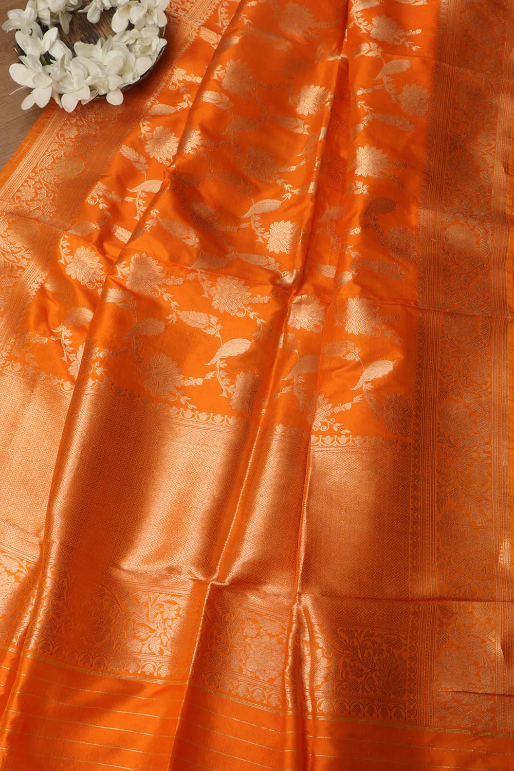 Exquisite Orange Banarasi Handloom Pure Katan Silk Dupatta