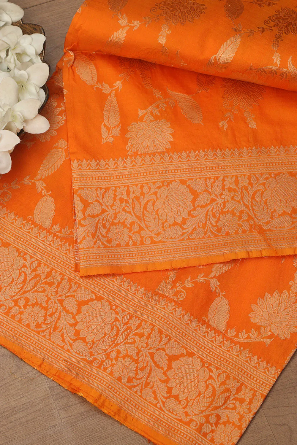 Exquisite Orange Banarasi Handloom Pure Katan Silk Dupatta