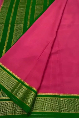 Exquisite Pink & Green Mysore Handloom Crepe Silk Saree