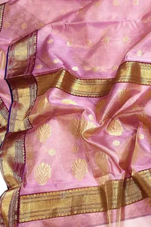 Exquisite Pink Chanderi Handloom Tissue Silk Saree